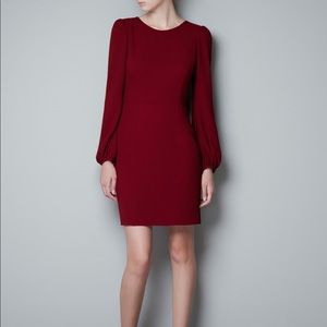 Zara burgundy puff sleeve dress